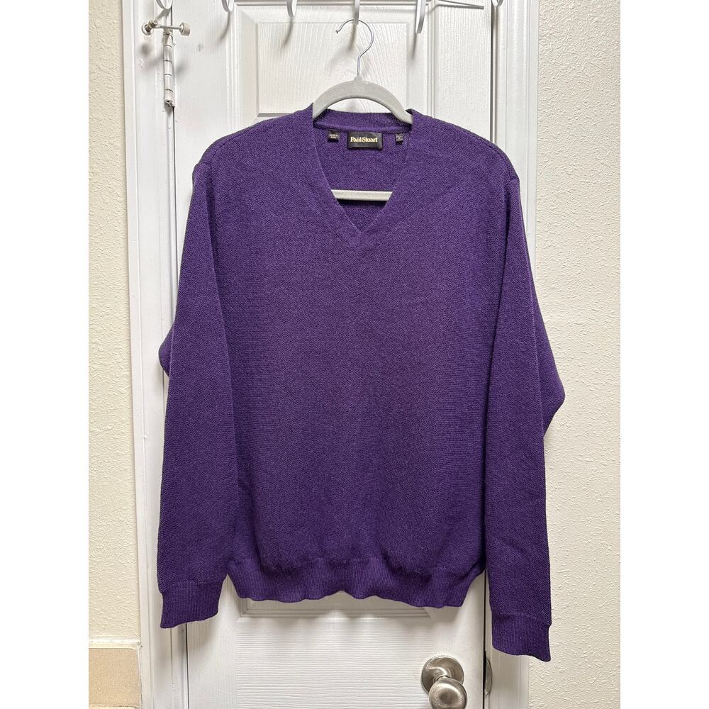 Paul Stuart Mens Royal Purple Alpaca Knit V Neck Long Sleeve Sweater Size Med - Picture 2 of 6